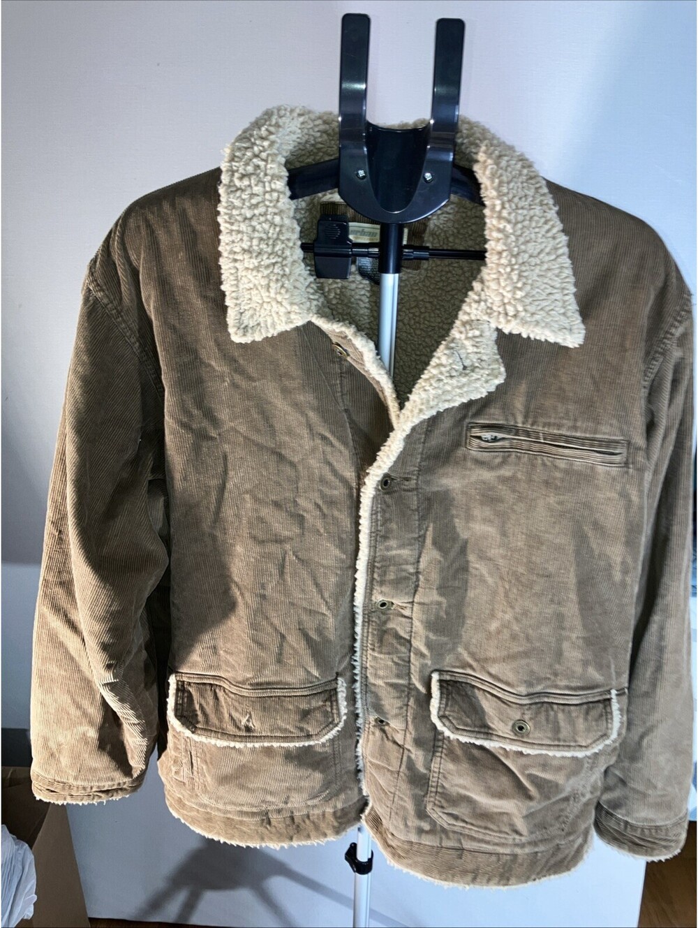 Pipe-line Vintage Men's Sherpa Lined Corduroy Khaki & Brown Jacket Size X-Large